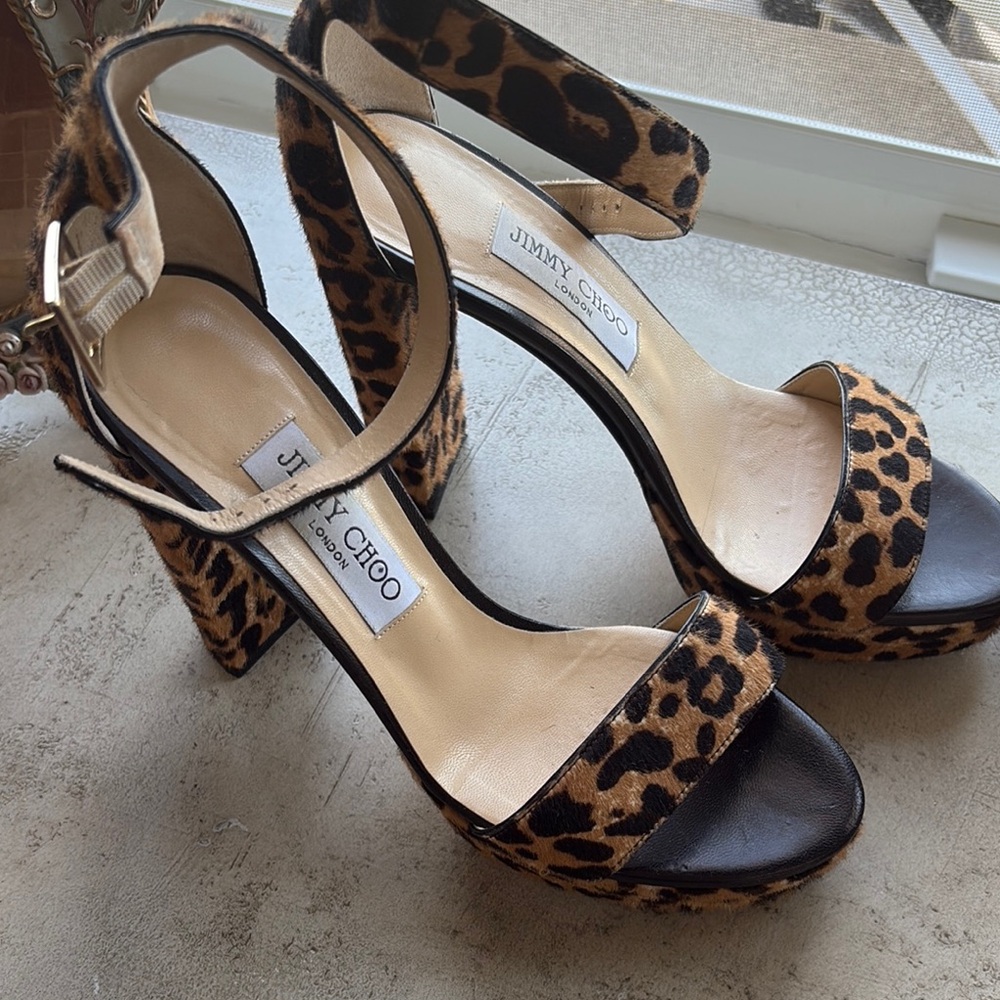 Jimmy Choo Leopard Print Heeled Sandals